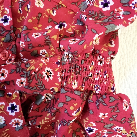 Millenium Women's Mini Shirt Dress Size Small Red Dainty Floral Short Sleeve - Picture 7 of 16